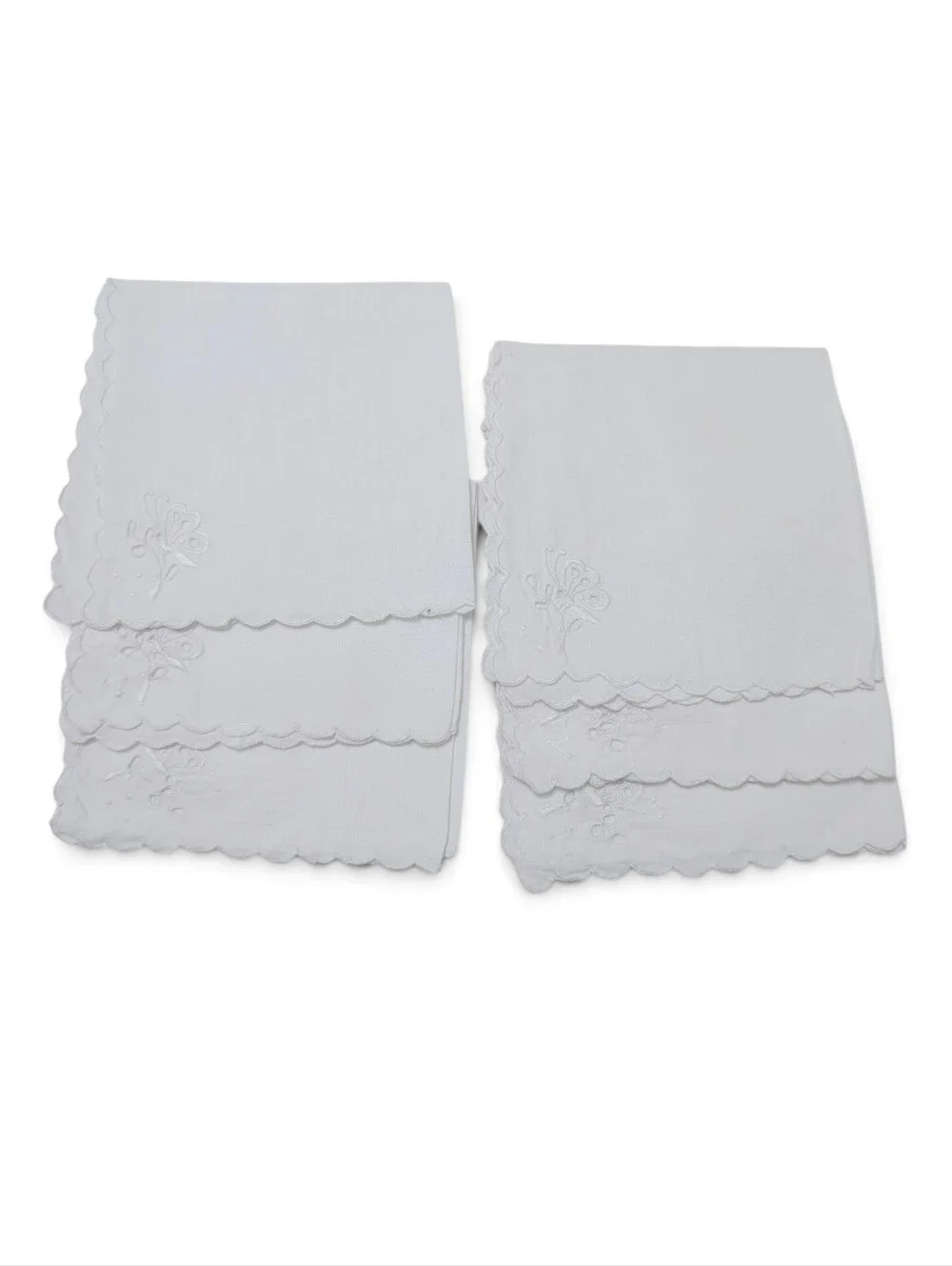 VINTAGE Fabric White Cloth Napkins Butterfly Embroidery Eyelet 10x10 6pc Set